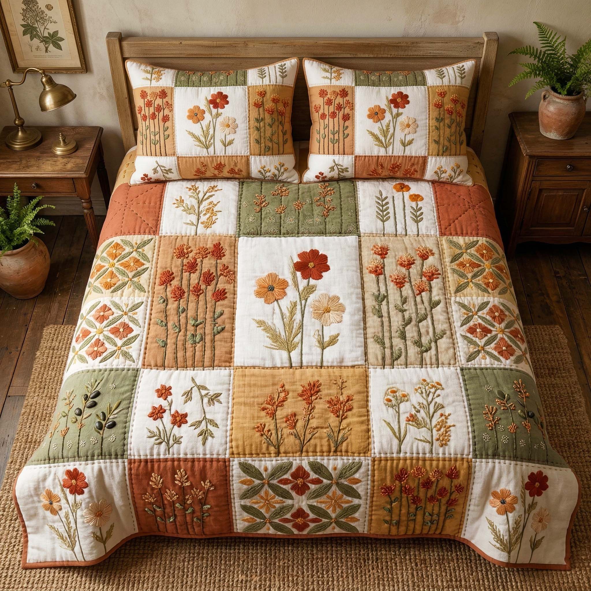 Autumn Blooms Quilted Bedding Set Holiday Decorations Best Gift For Fall Decor Lovers - Tradiviet
