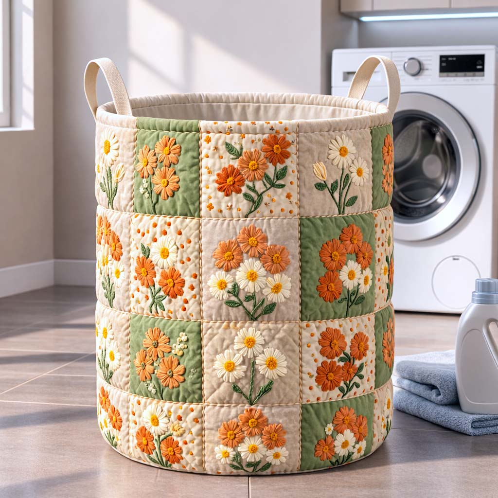 Autumn Daisy Quilted Laundry Basket Best Laundry Hamper Mother's Day Gifts For Wife - Tradiviet