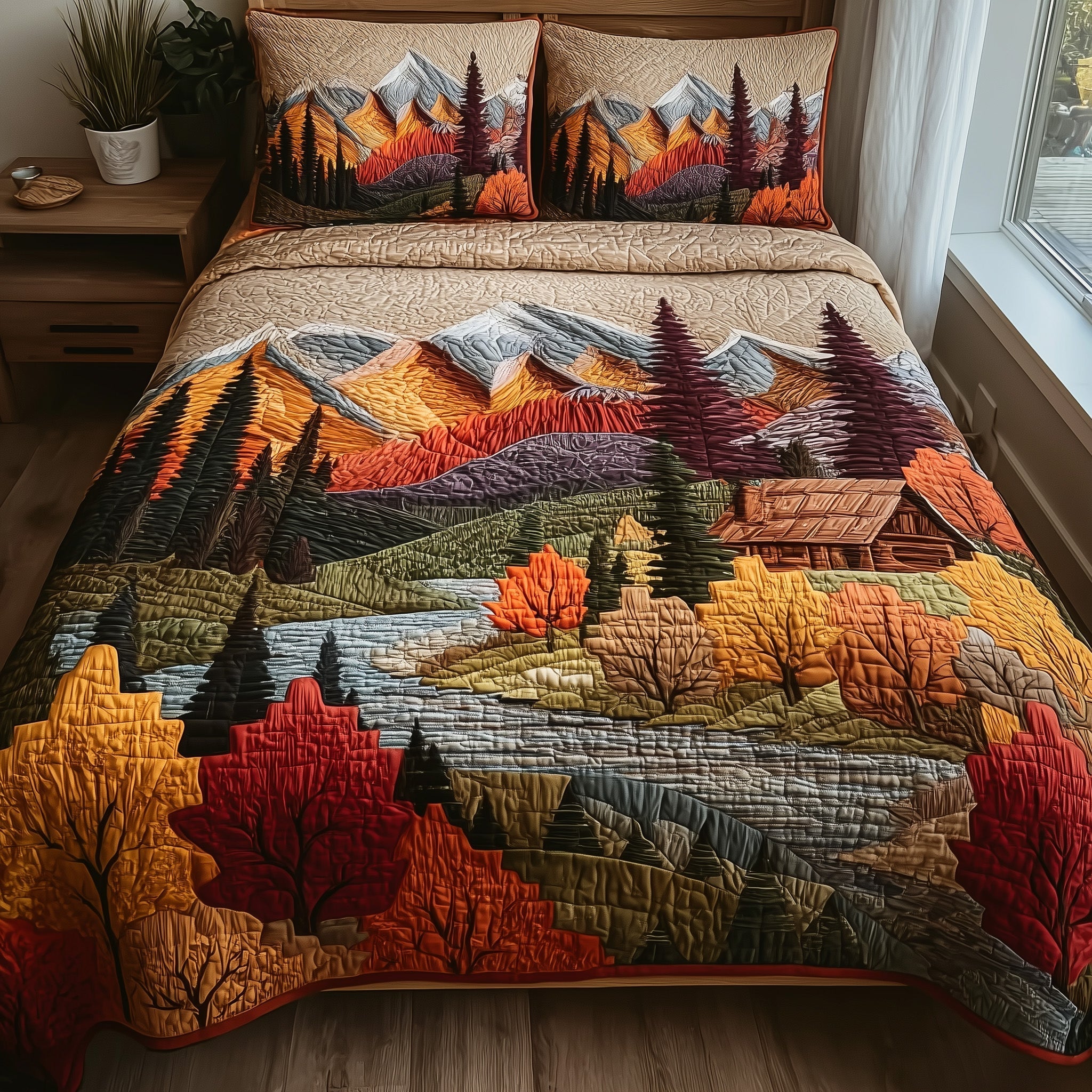 Autumn Forest Quilted Bedding Set Holiday Decorations Autumn Gift For Nature Lovers - Tradiviet