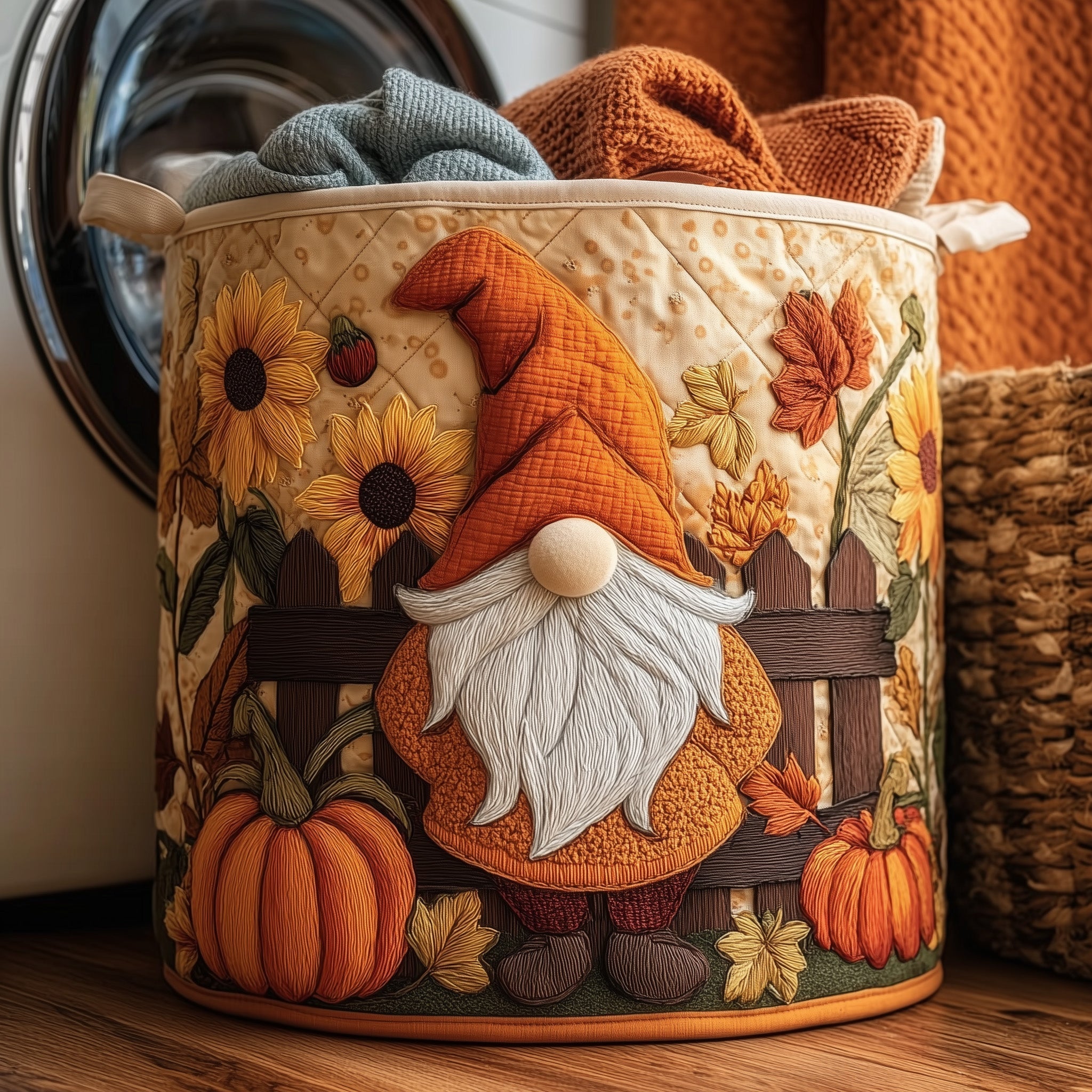 Autumn Gnomes Quilted Laundry Basket Aesthetic Storage Baskets Gift For Wife - Tradiviet