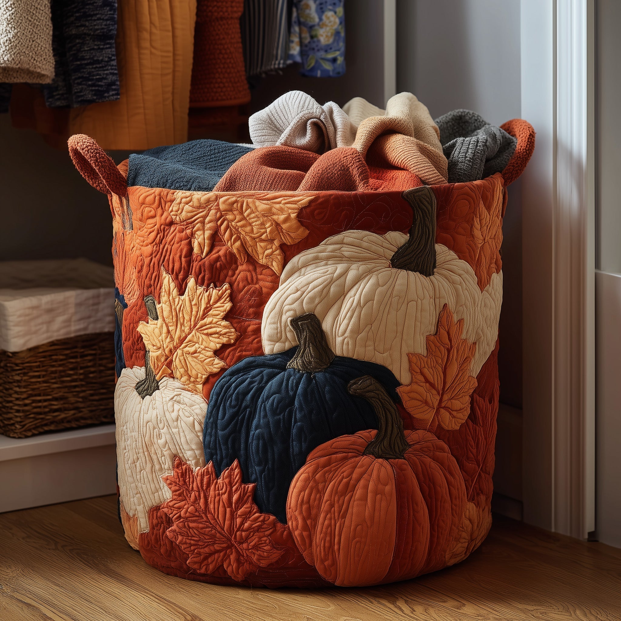 Autumn Pumpkin Quilted Laundry Basket Cool Laundry Hamper Good Fathers Day Gifts - Tradiviet