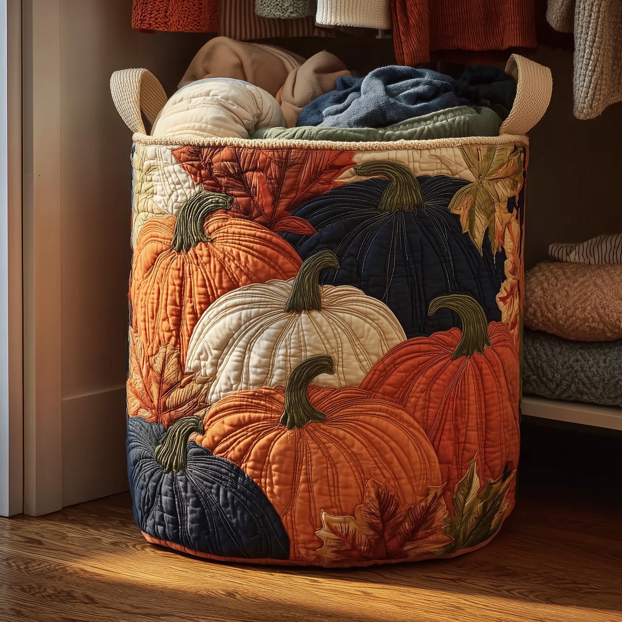 Autumn Pumpkin Quilted Laundry Basket Cute Room Decor Mother's Day Gifts For Mom - Tradiviet