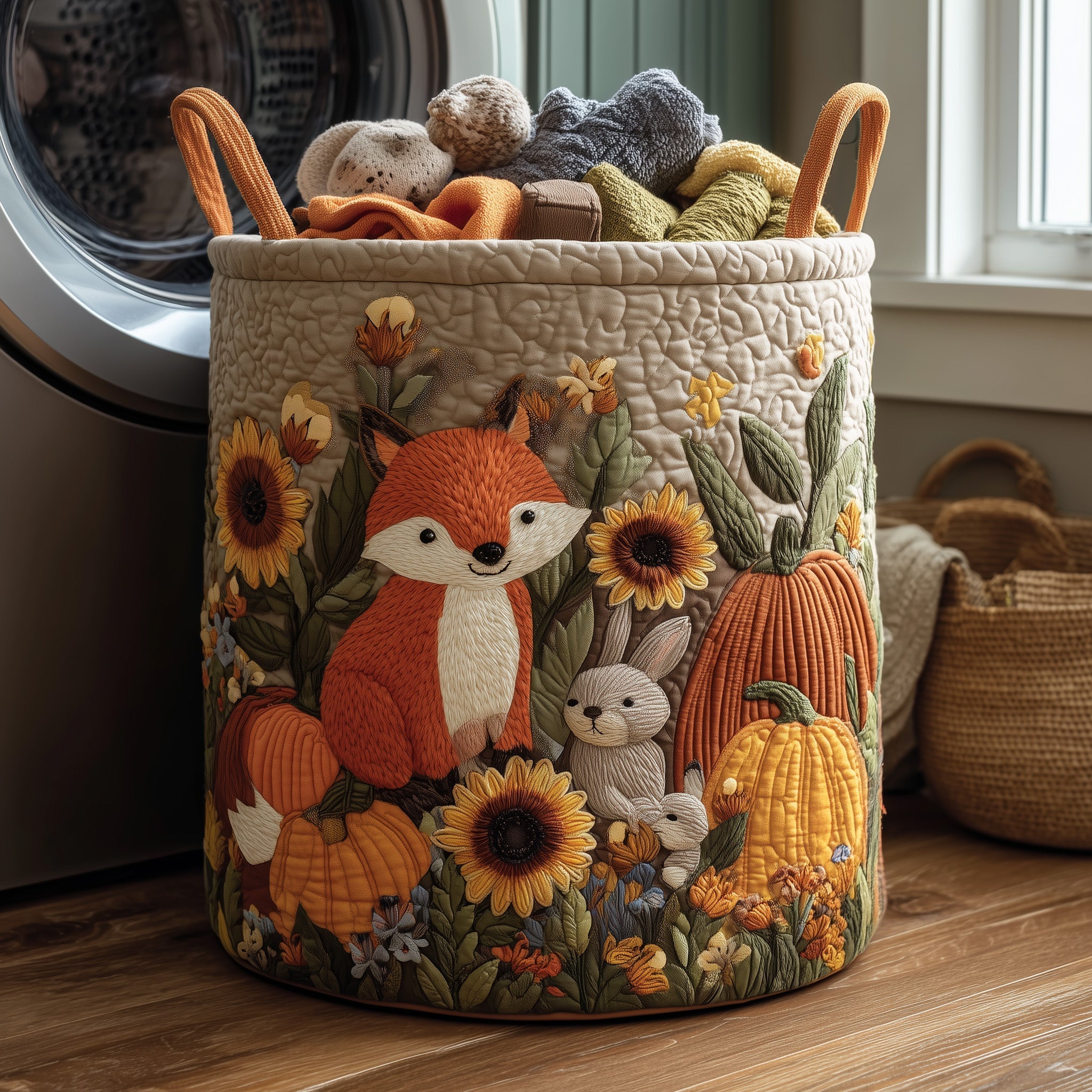 Autumn Spirit Quilted Laundry Basket Nice Storage Baskets Gift For Wife - Tradiviet