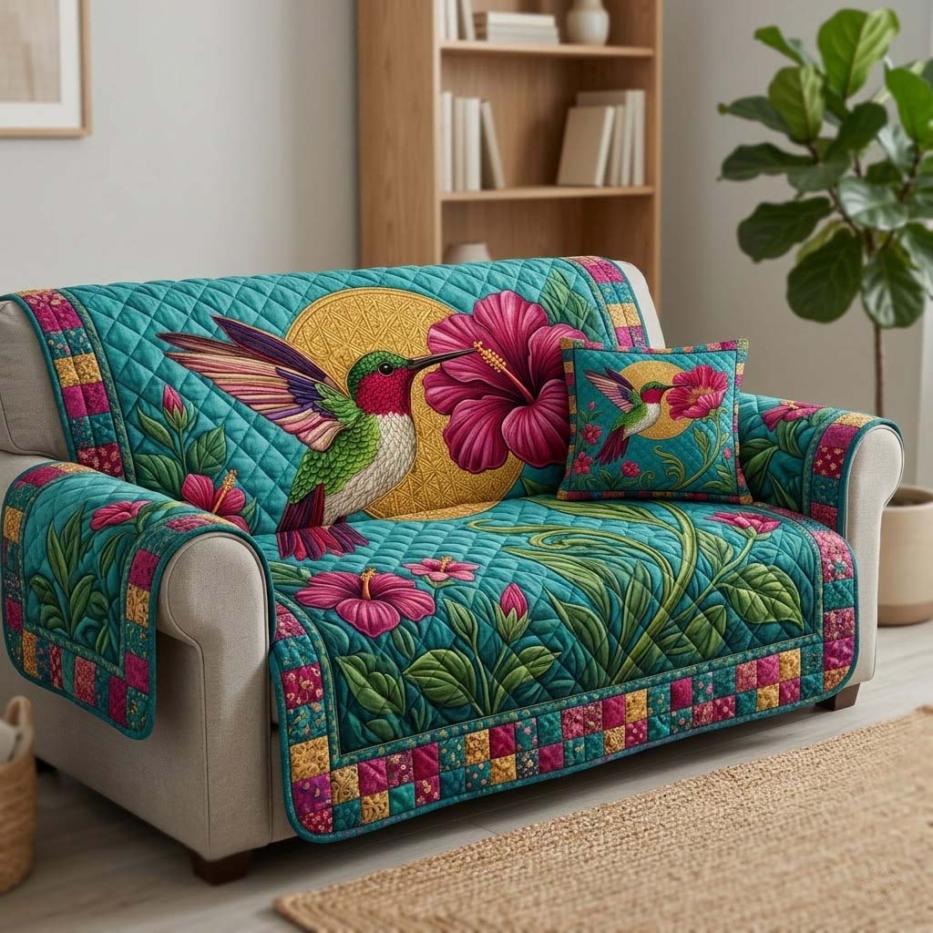 Azure Solar Flight Quilted Sofa Cover Blue Butterfly Living Room Decor