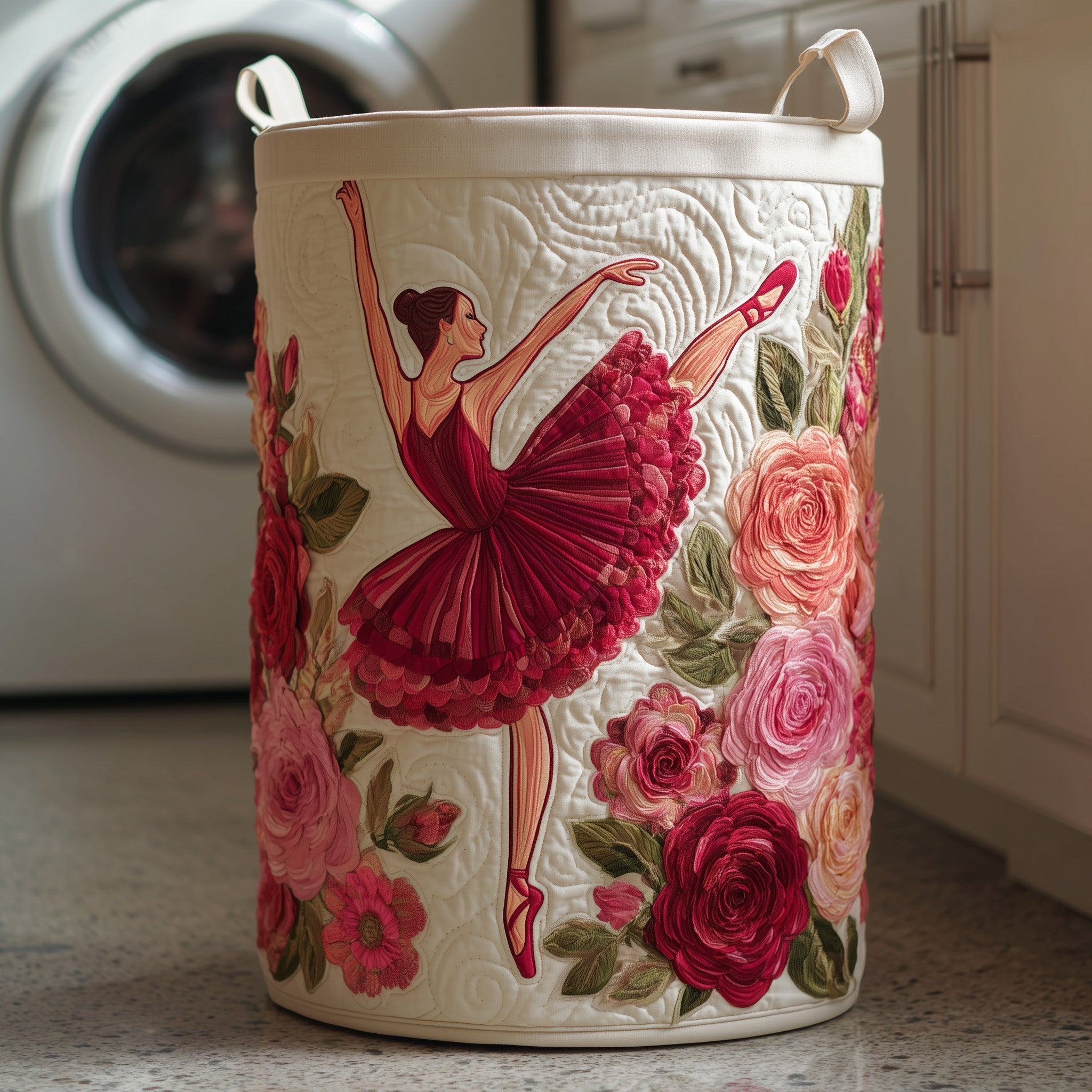 Ballerina Quilted Laundry Basket Cute Room Decor Presents For Sister In Law - Tradiviet