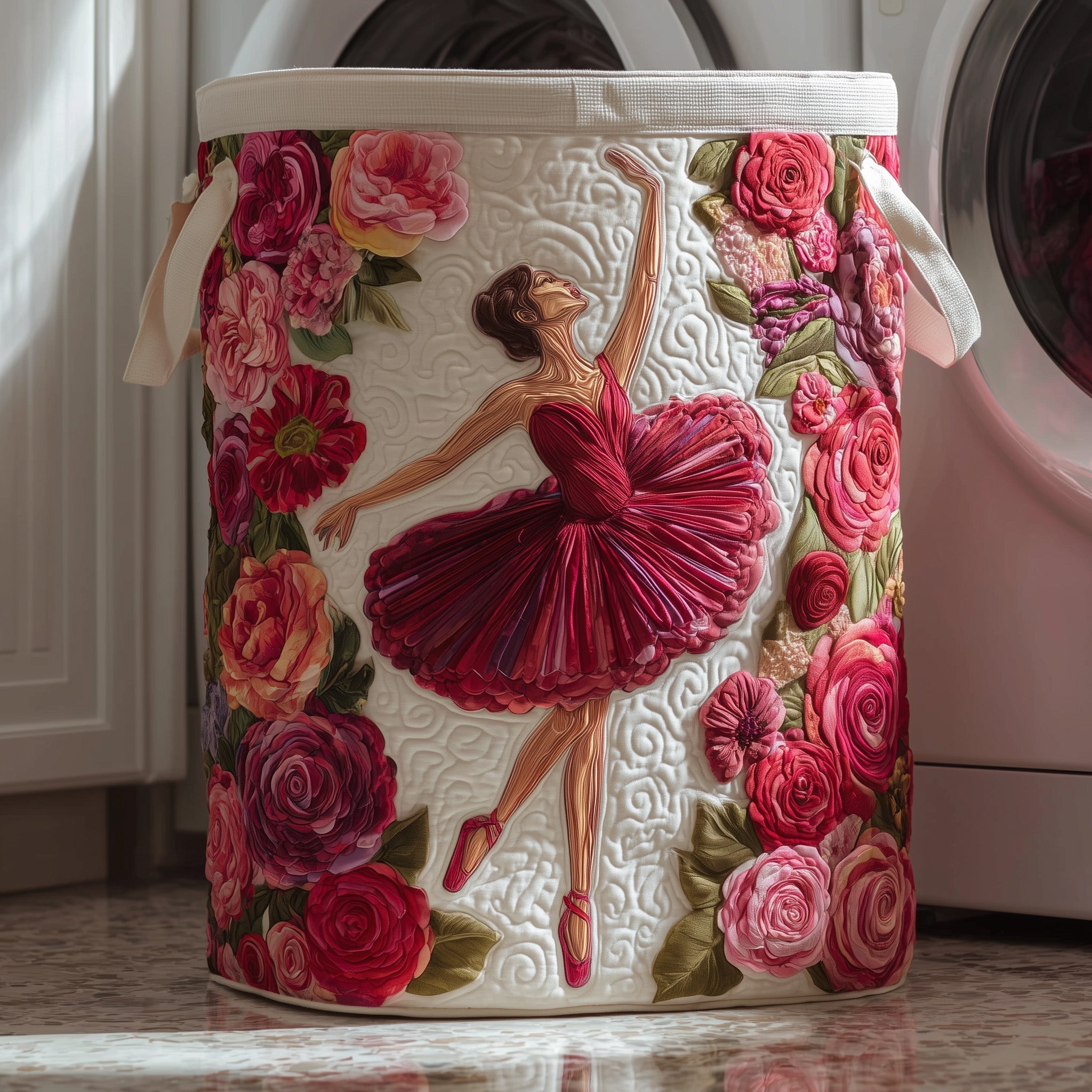 Ballerina Quilted Laundry Basket Cute Storage Baskets Good Mothers Day Gifts - Tradiviet