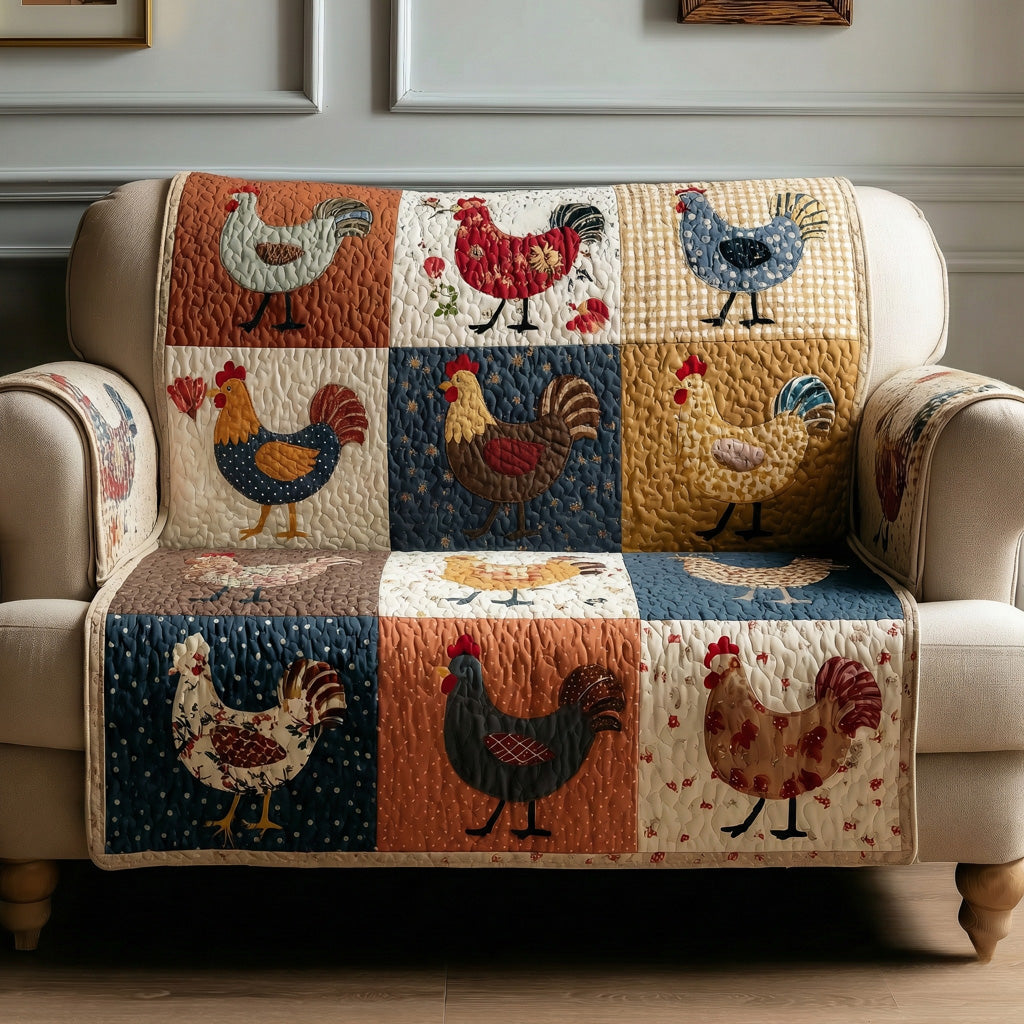 Barnyard Chickens Quilted Sofa Cover Farm Chicken Pattern Country Decor