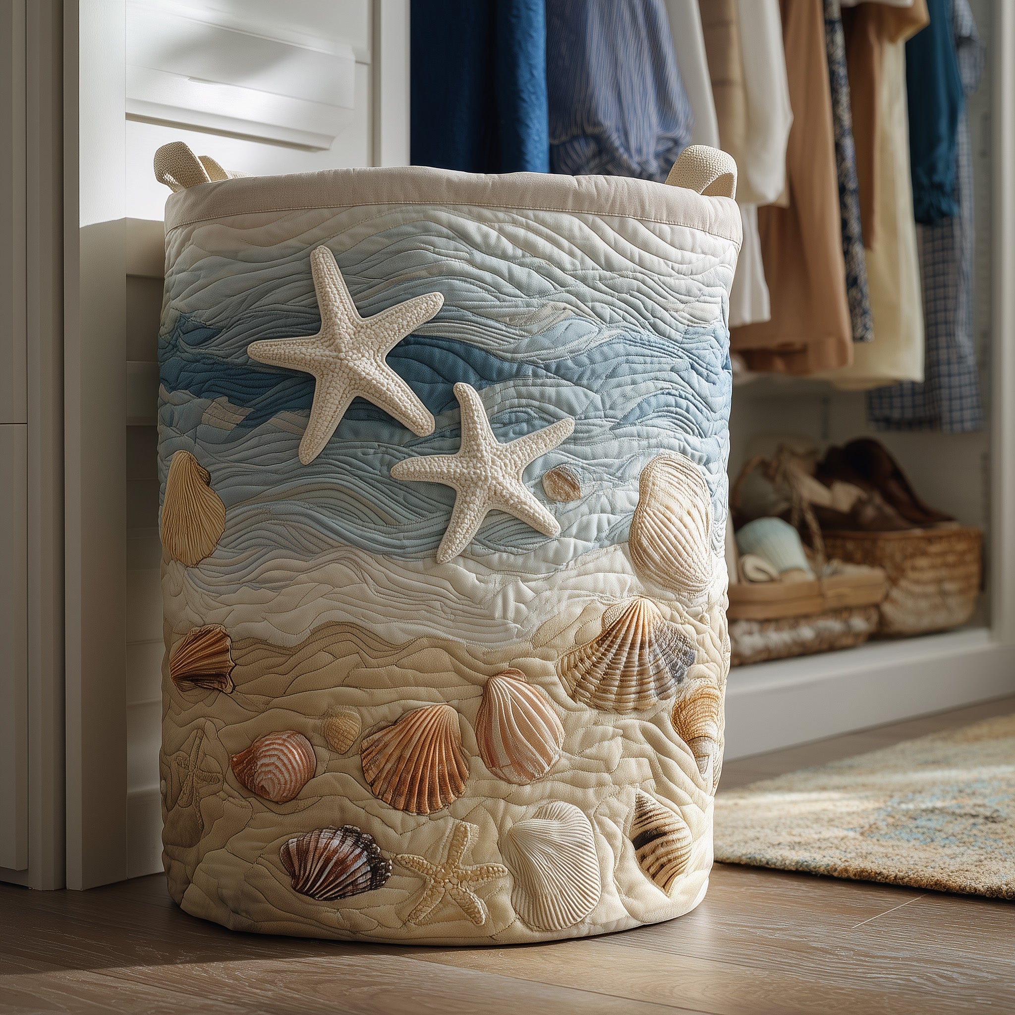 Beach Joy Quilted Laundry Basket Nice Storage Baskets Best Gifts For Mom - Tradiviet