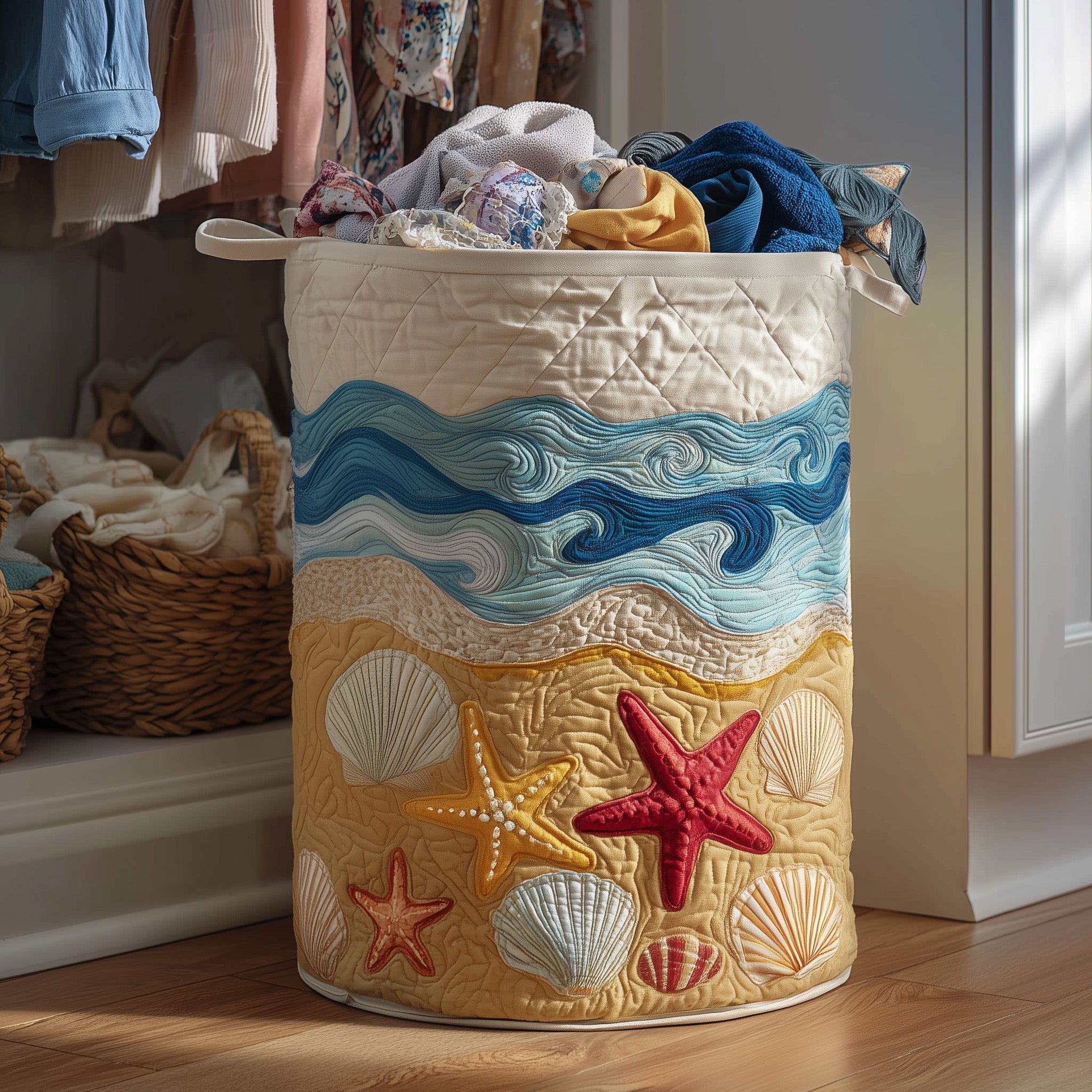 Beach Joy Quilted Laundry Basket Nice Storage Baskets Dad Birthday Gifts - Tradiviet