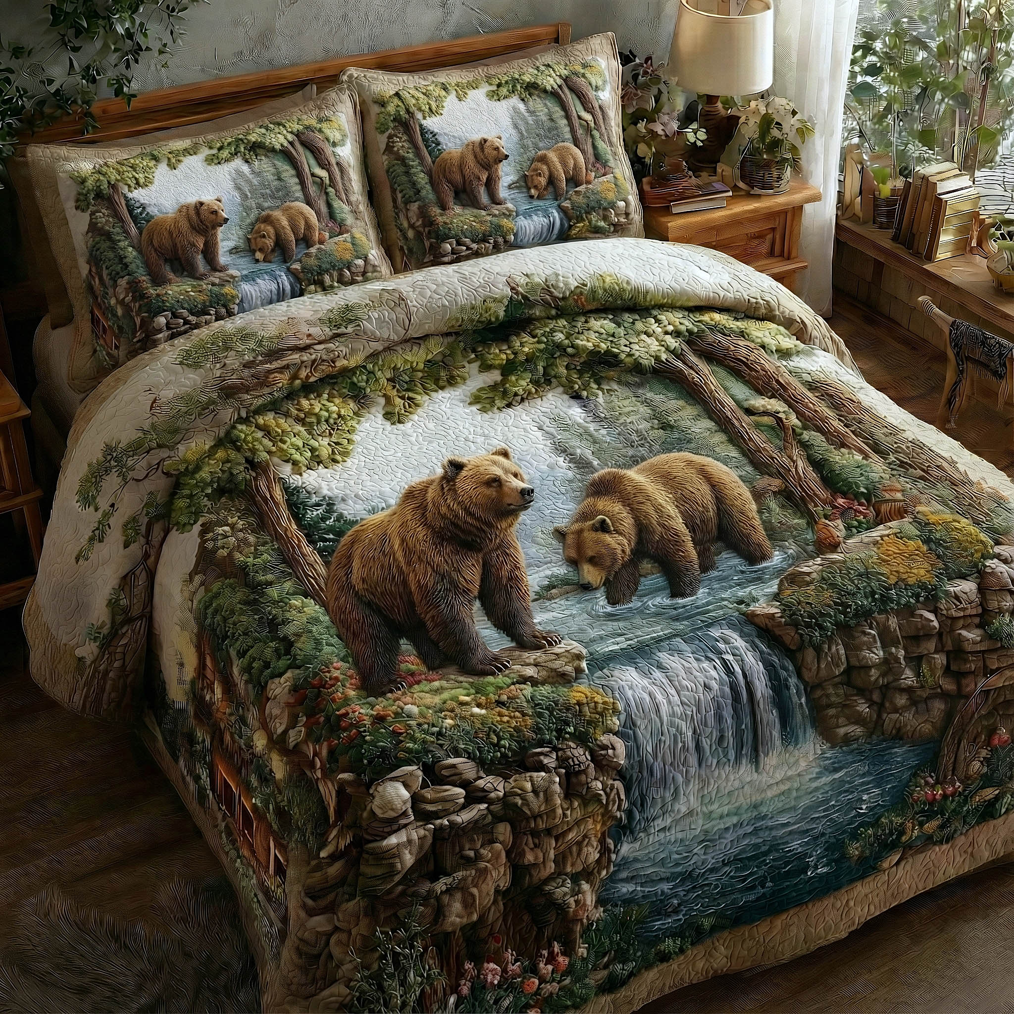 Bear Couple Quilted Bedding Set Bedroom Decorations Gifts For Bear Lovers - Tradiviet