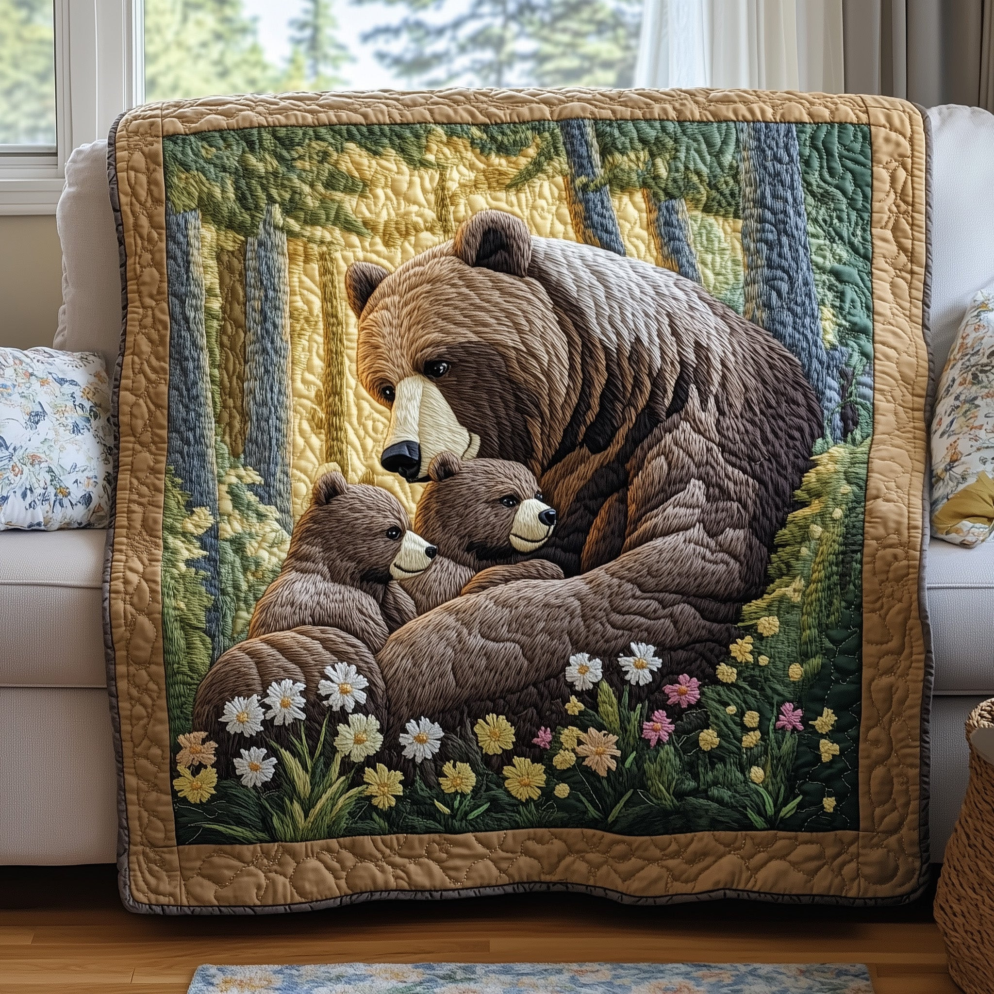 Bear Family Quilt Blanket Mother Bear Lover Blanket Gift For Best Frind - Tradiviet