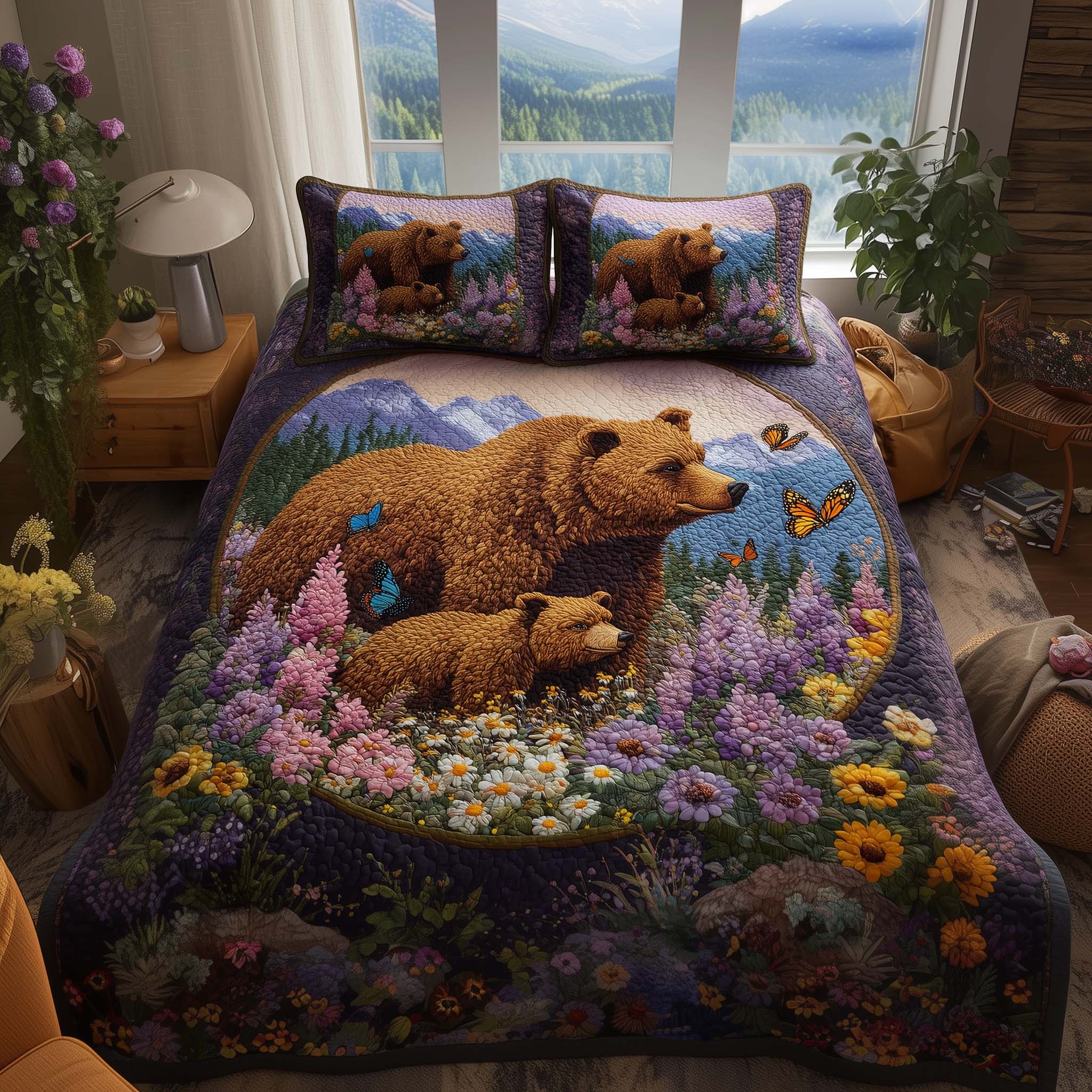 Bear Heaven Quilted Bedding Set Mens Bedroom Decor Presents For Bear Lovers - Tradiviet