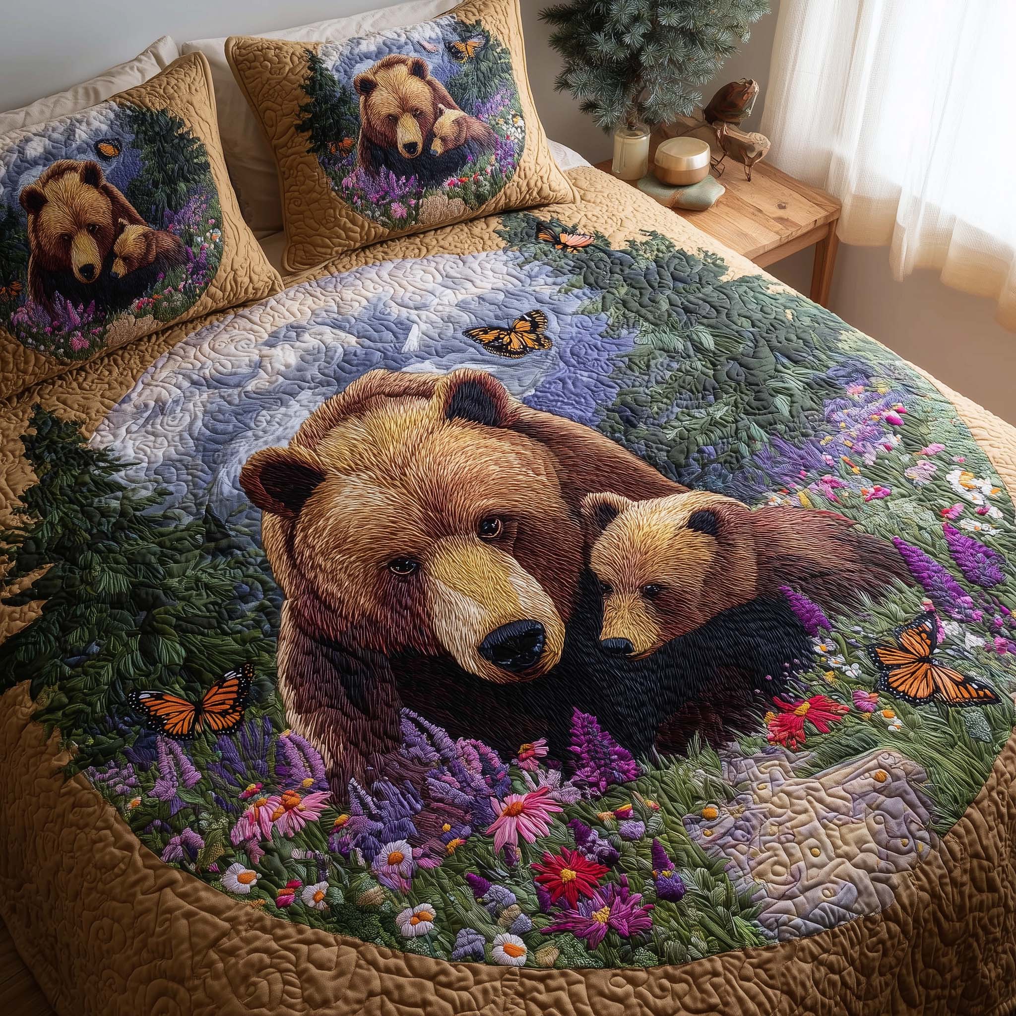 Bear Heaven Quilted Bedding Set Room Decoration Items Bear Gifts For Him - Tradiviet