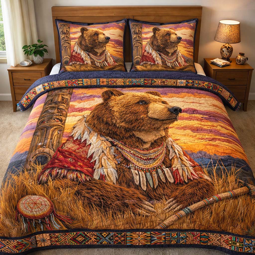 Bear Totem Strength Quilted Bedding Set Holiday Decorations Unique Bear Gifts - Tradiviet