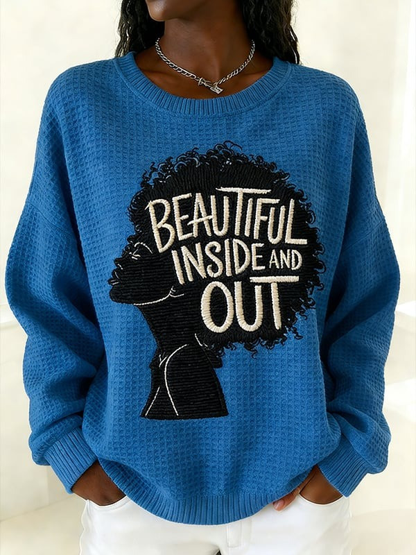 Beautiful Inside And Out Waffle Sweatshirt Black Woman Silhouette Crewneck Gift For Her - Tradiviet - Image 4