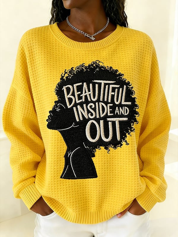 Beautiful Inside And Out Waffle Sweatshirt Black Woman Silhouette Crewneck Gift For Her - Tradiviet