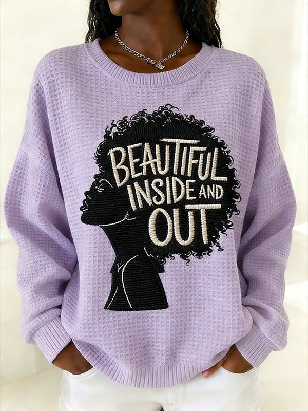 Beautiful Inside And Out Waffle Sweatshirt Black Woman Silhouette Crewneck Gift For Her - Tradiviet - Image 5
