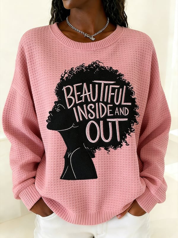 Beautiful Inside And Out Waffle Sweatshirt Black Woman Silhouette Crewneck Gift For Her - Tradiviet - Image 6