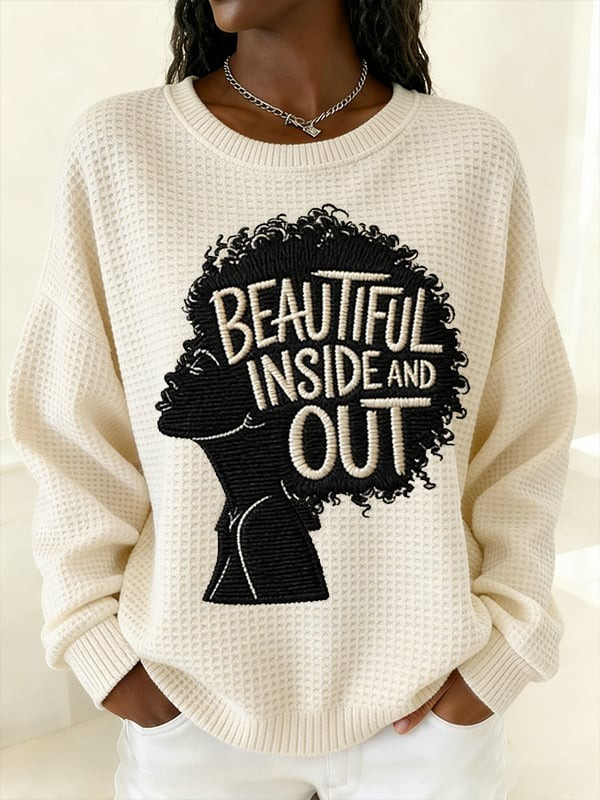 Beautiful Inside And Out Waffle Sweatshirt Black Woman Silhouette Crewneck Gift For Her - Tradiviet - Image 2