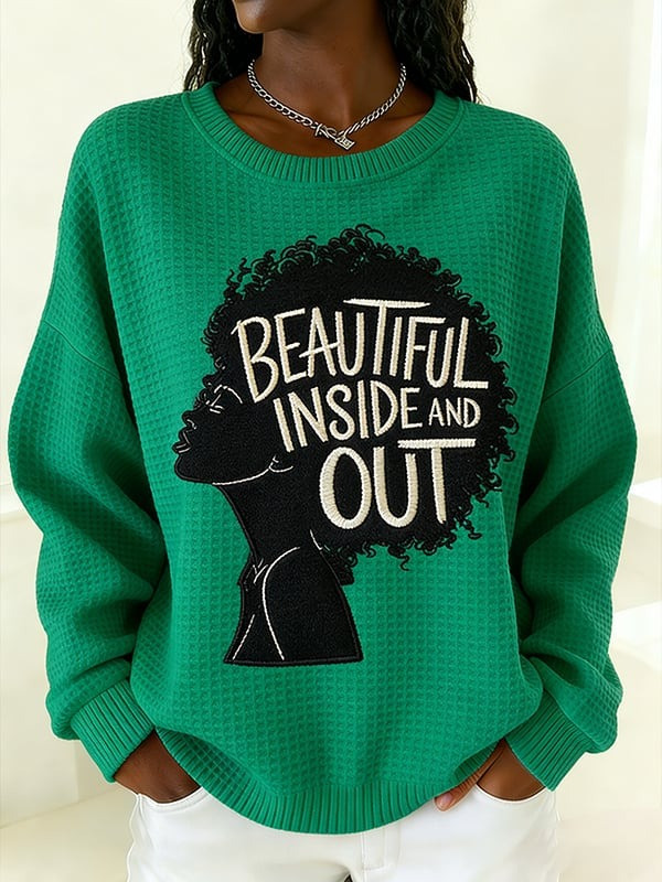 Beautiful Inside And Out Waffle Sweatshirt Black Woman Silhouette Crewneck Gift For Her - Tradiviet - Image 3