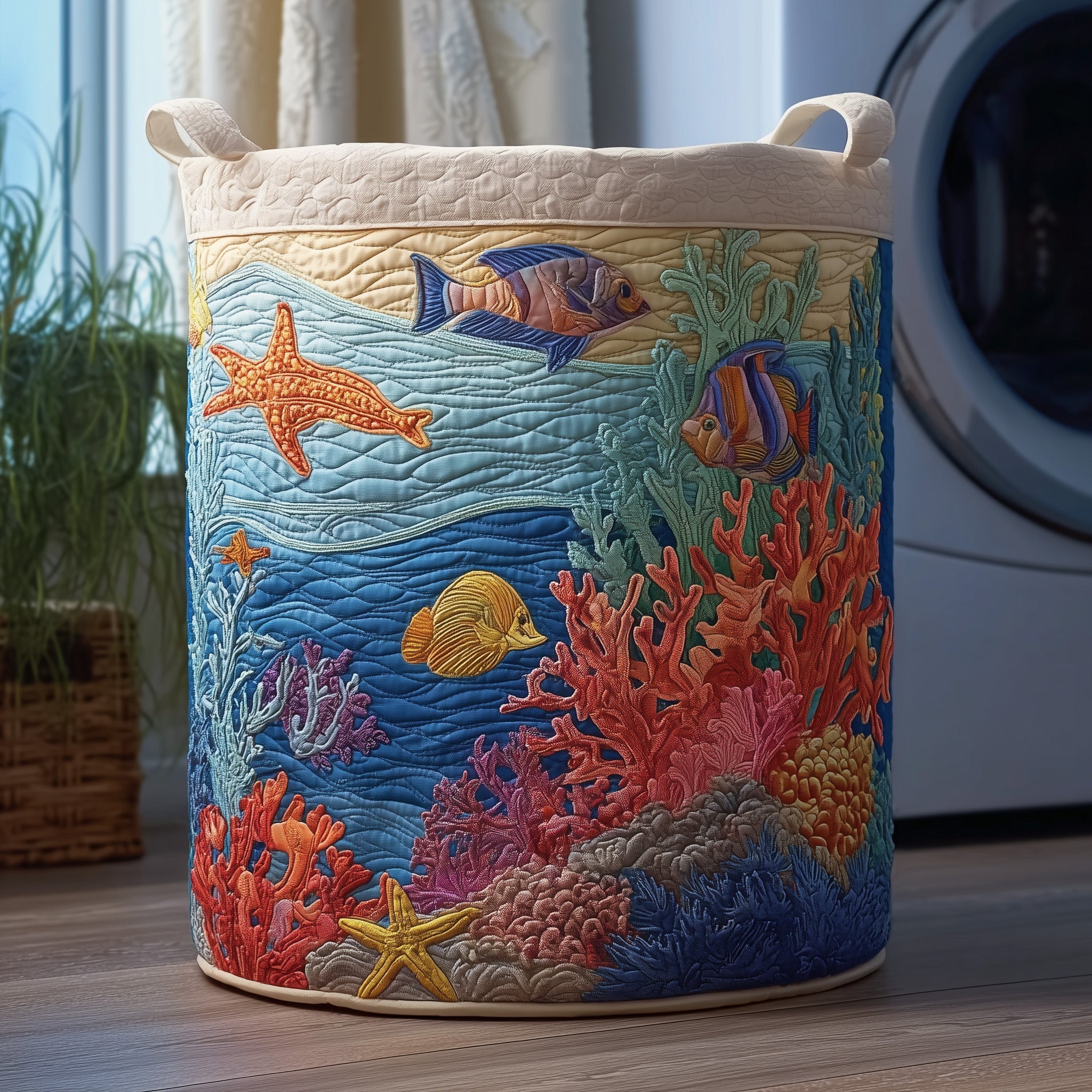 Beautiful Ocean Quilted Laundry Basket Cute Room Decor Dad Birthday Gifts - Tradiviet