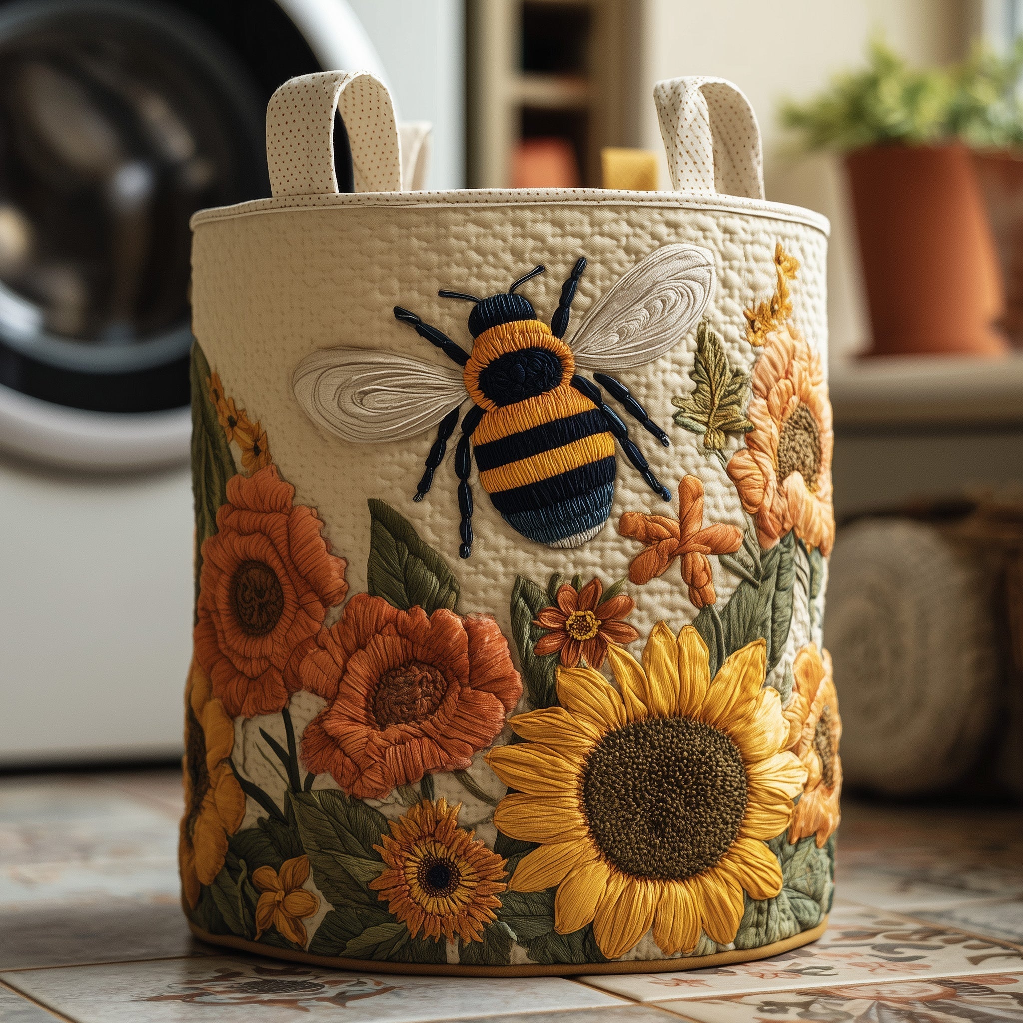 Bee Pollen Garden Quilted Laundry Basket Cute Baskets Gifts For Father - Tradiviet