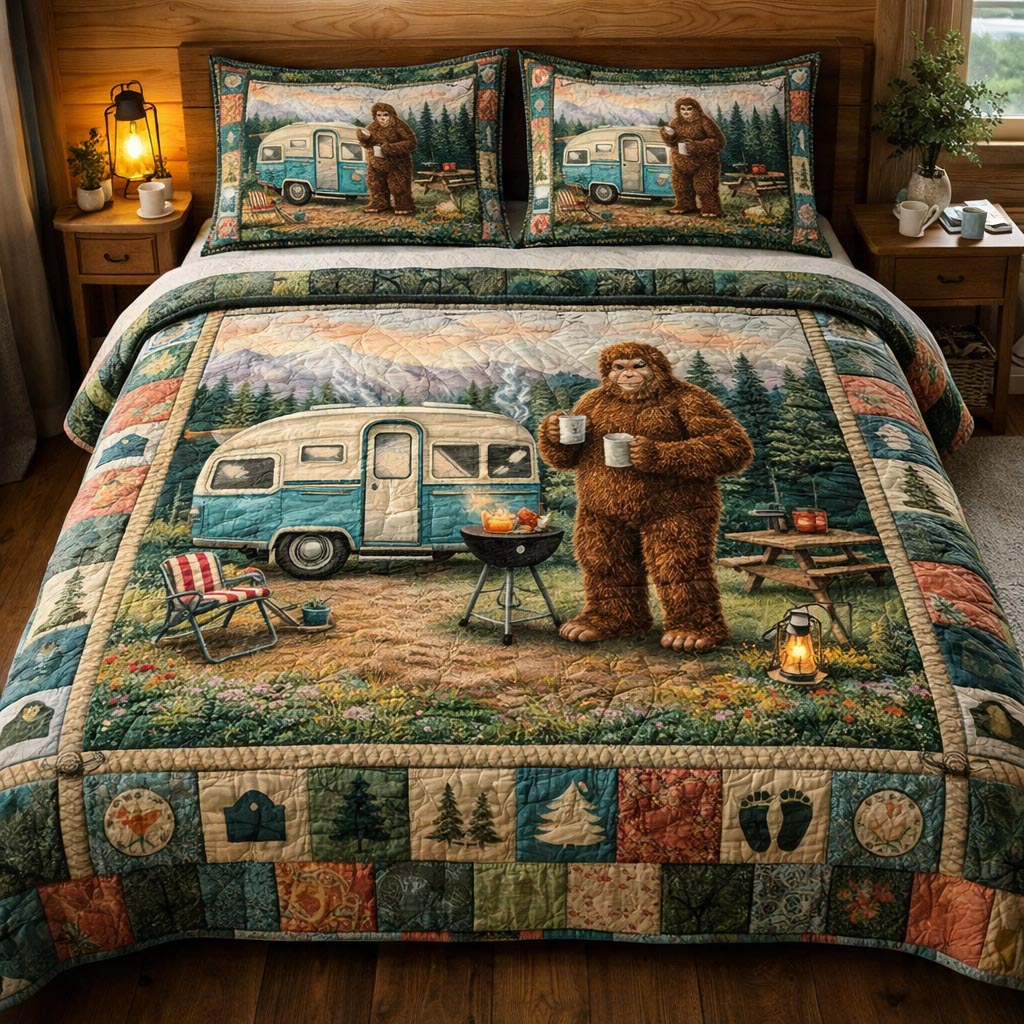 Bigfoot Trails Quilted Bedding Set Bed Room Decoration Bigfoot Gifts For Adults - Tradiviet