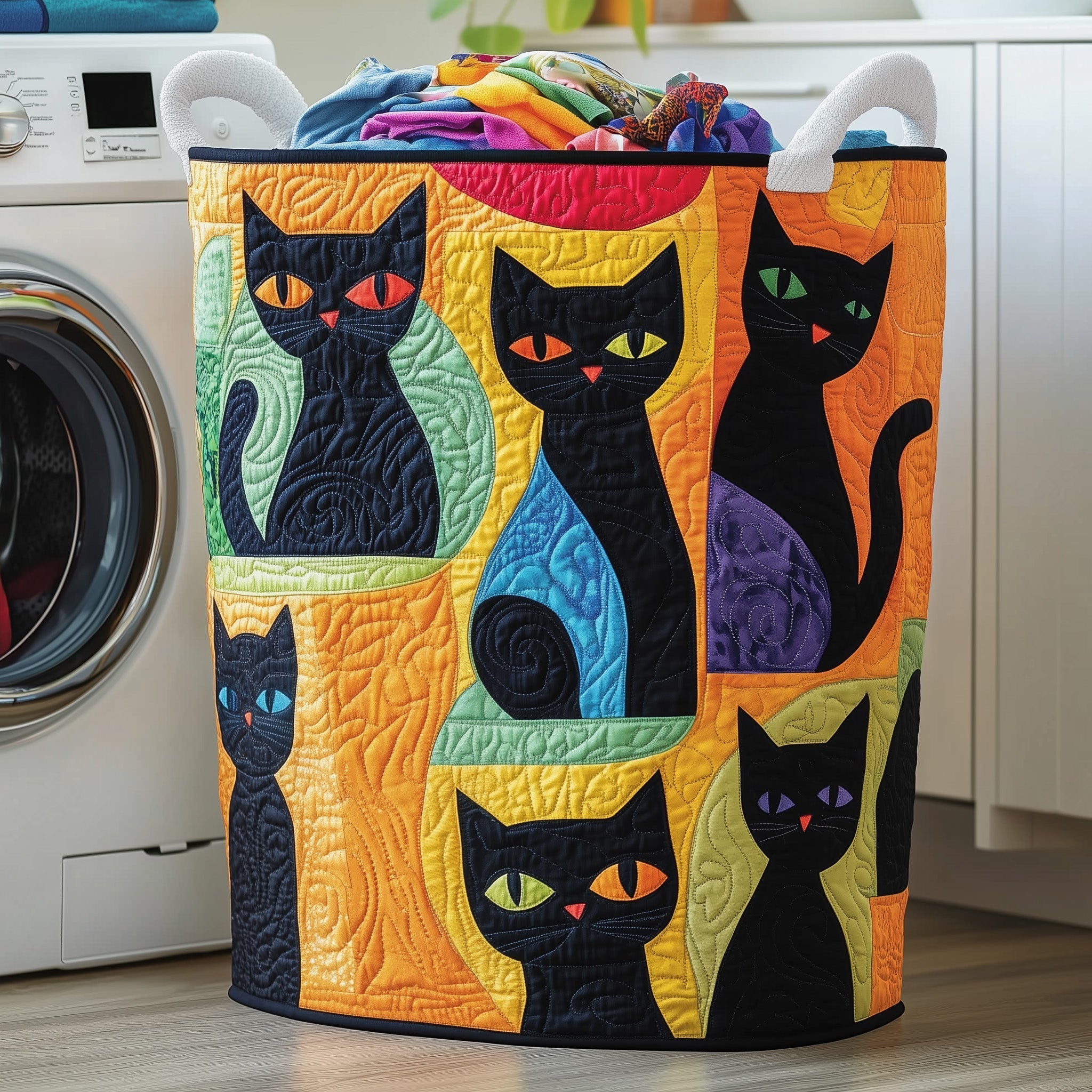 Black Cat Quilted Laundry Basket Washroom Decor Basket Happy Mother's Day - Tradiviet