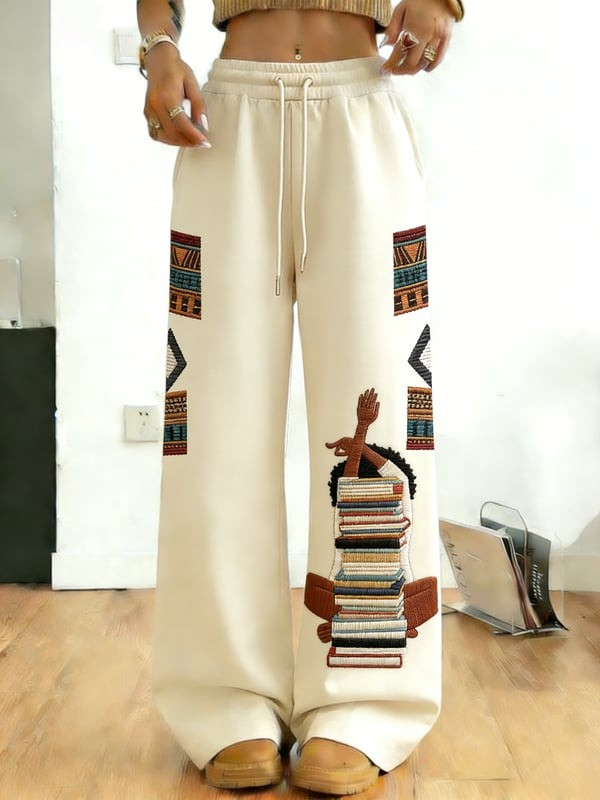 Black Girl Book Stack Sweatpants Afro Culture Streetwear Apparel Gift For Women - Tradiviet