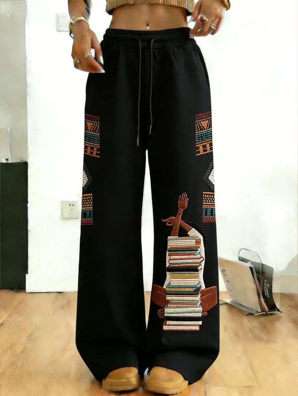 Black Girl Book Stack Sweatpants Afro Culture Streetwear Apparel Gift For Women - Tradiviet - Image 2
