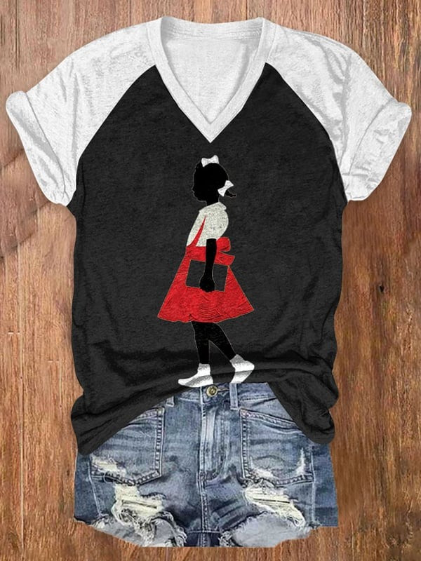 Black Girl In Red Dress Art V-Neck T-Shirt African American Youth Pride Gift For Her - Tradiviet - Image 2