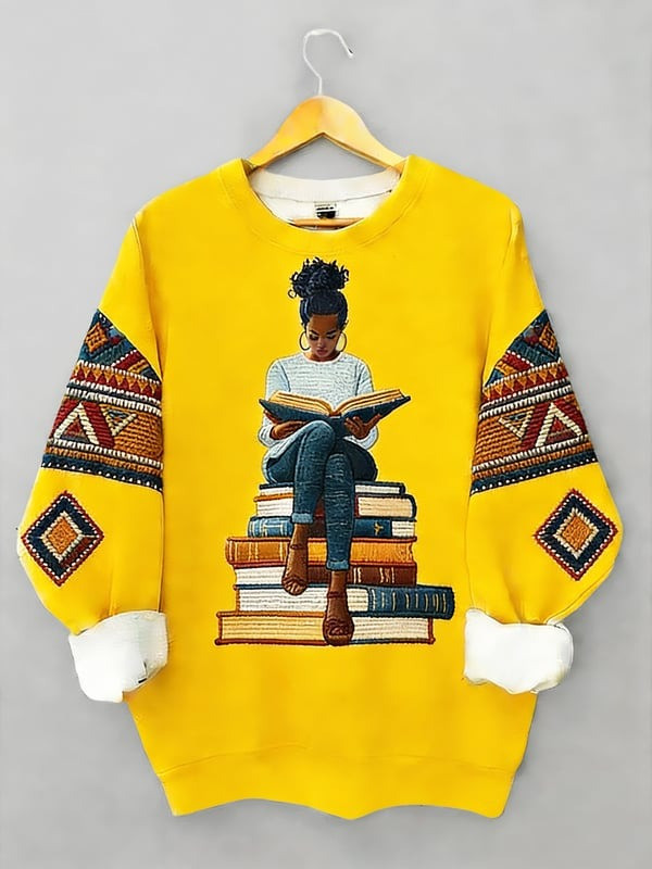 Black Girl Reading Books Sweatshirt African American Book Lover Crewneck Gift For Women - Tradiviet - Image 3