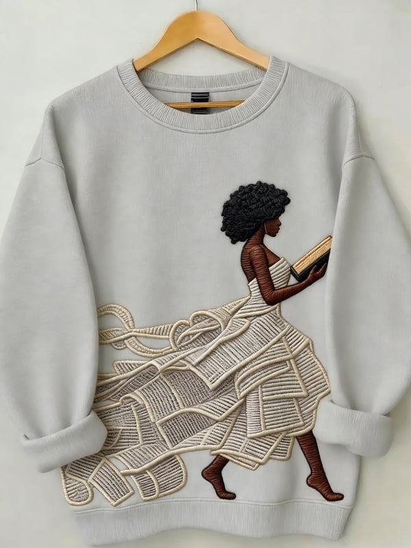 Black Girl Reading Sweatshirt African American Book Lover Crewneck Gift For Women - Tradiviet