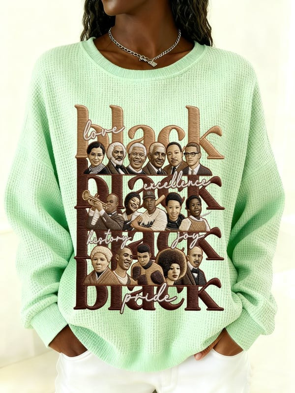 Black History Month Waffle Knit Sweatshirt Love Excellence History Pride Joy Gift For Her - Tradiviet - Image 3