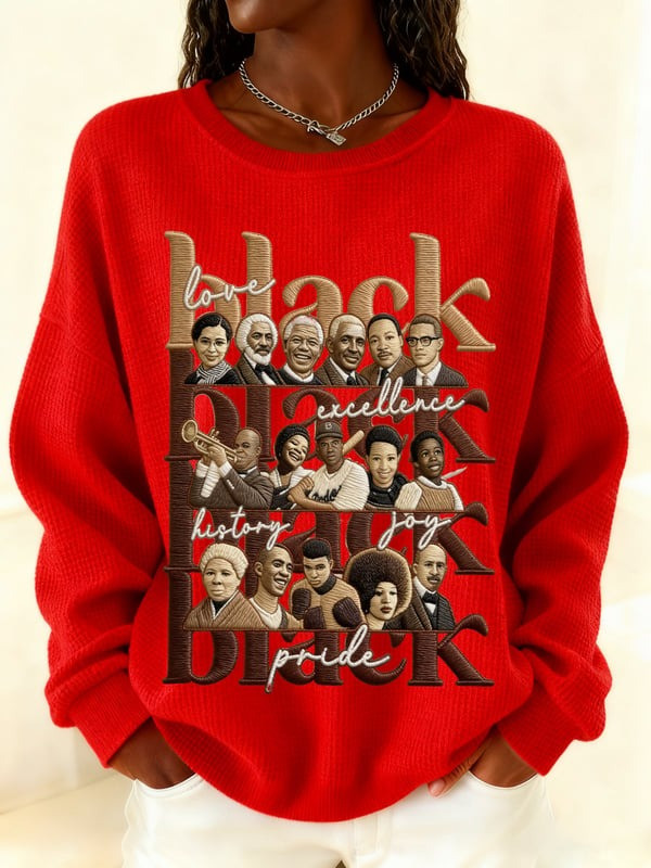 Black History Month Waffle Knit Sweatshirt Love Excellence History Pride Joy Gift For Her - Tradiviet - Image 4