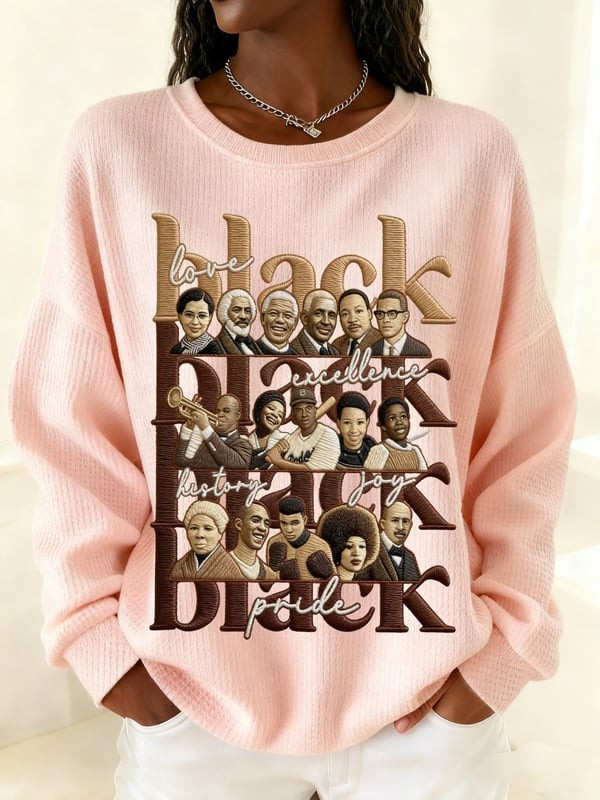 Black History Month Waffle Knit Sweatshirt Love Excellence History Pride Joy Gift For Her - Tradiviet