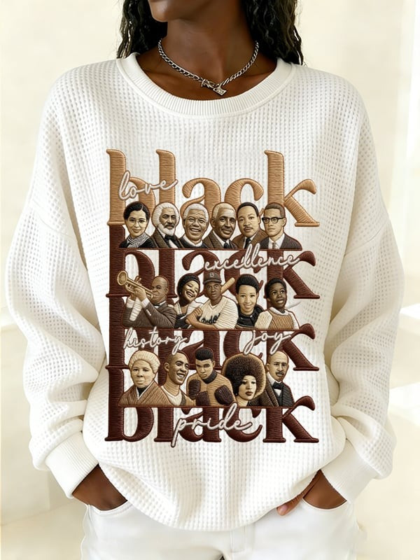 Black History Month Waffle Knit Sweatshirt Love Excellence History Pride Joy Gift For Her - Tradiviet - Image 2