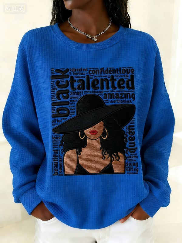 Black Woman Affirmation Waffle Sweatshirt Strong Talented Unique Crewneck Gift For Her - Tradiviet - Image 4