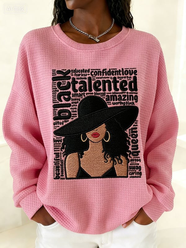 Black Woman Affirmation Waffle Sweatshirt Strong Talented Unique Crewneck Gift For Her - Tradiviet - Image 3