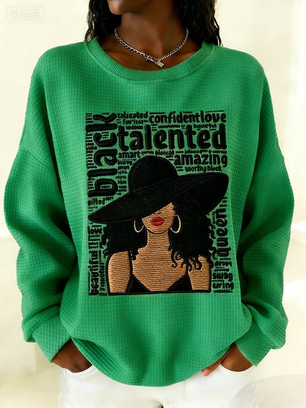 Black Woman Affirmation Waffle Sweatshirt Strong Talented Unique Crewneck Gift For Her - Tradiviet - Image 6