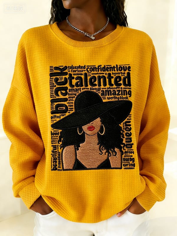 Black Woman Affirmation Waffle Sweatshirt Strong Talented Unique Crewneck Gift For Her - Tradiviet - Image 2