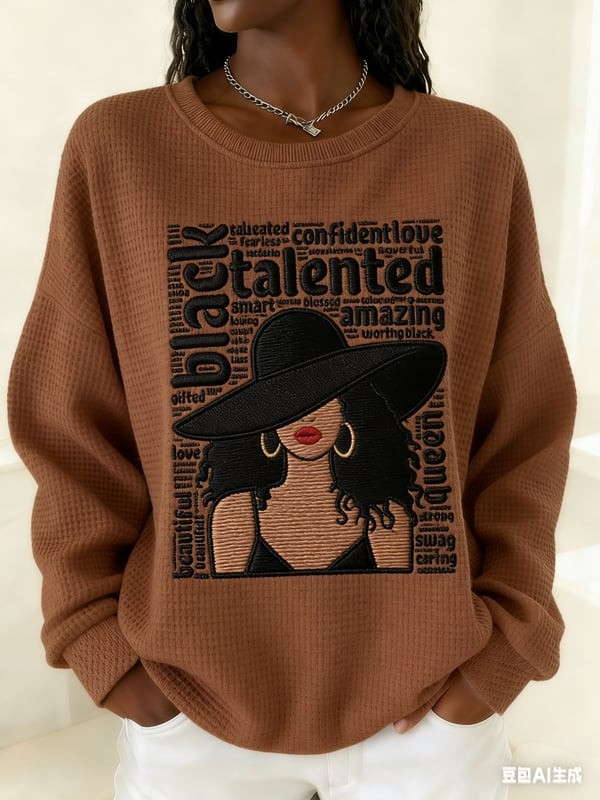 Black Woman Affirmation Waffle Sweatshirt Strong Talented Unique Crewneck Gift For Her - Tradiviet - Image 5