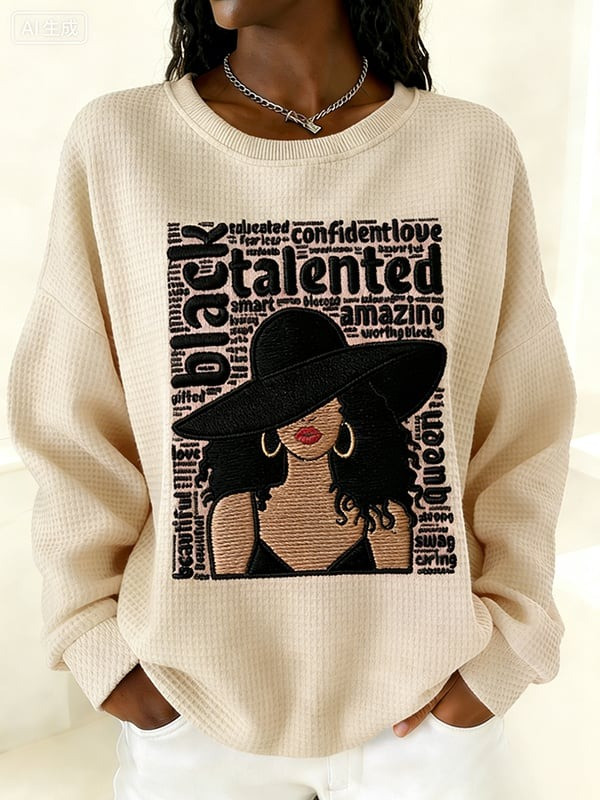 Black Woman Affirmation Waffle Sweatshirt Strong Talented Unique Crewneck Gift For Her - Tradiviet