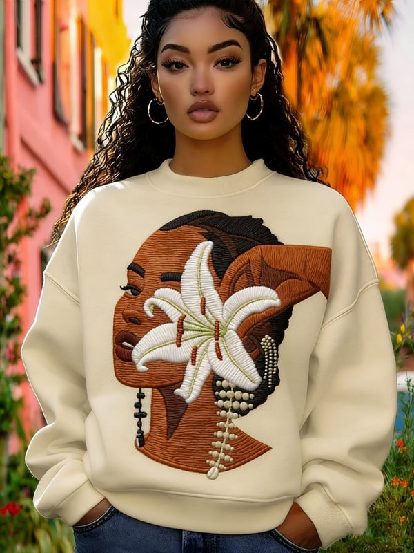 Black Woman Floral Sweatshirt Lily Flower Graphic Crewneck Gift For Women - Tradiviet