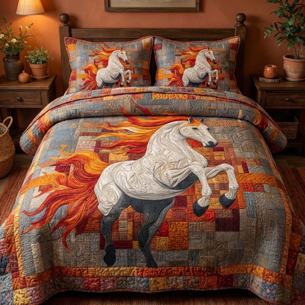 Blazing Mane Quilted Bedding Set Holiday House Decorations Unique Mother's Day Gifts - Tradiviet