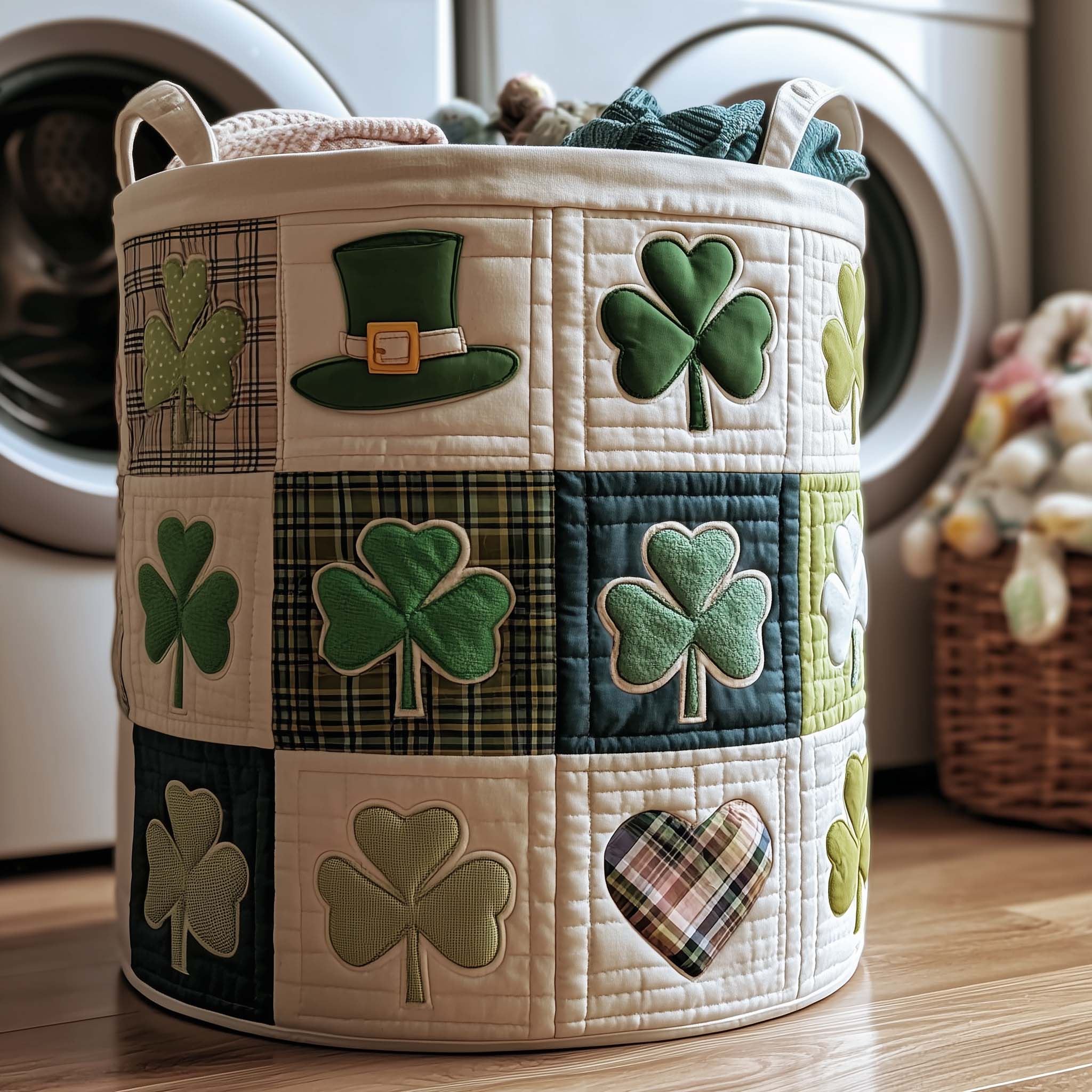 Blessed Greenery Quilted Laundry Basket Aesthetic Storage Baskets Gift For Wife - Tradiviet