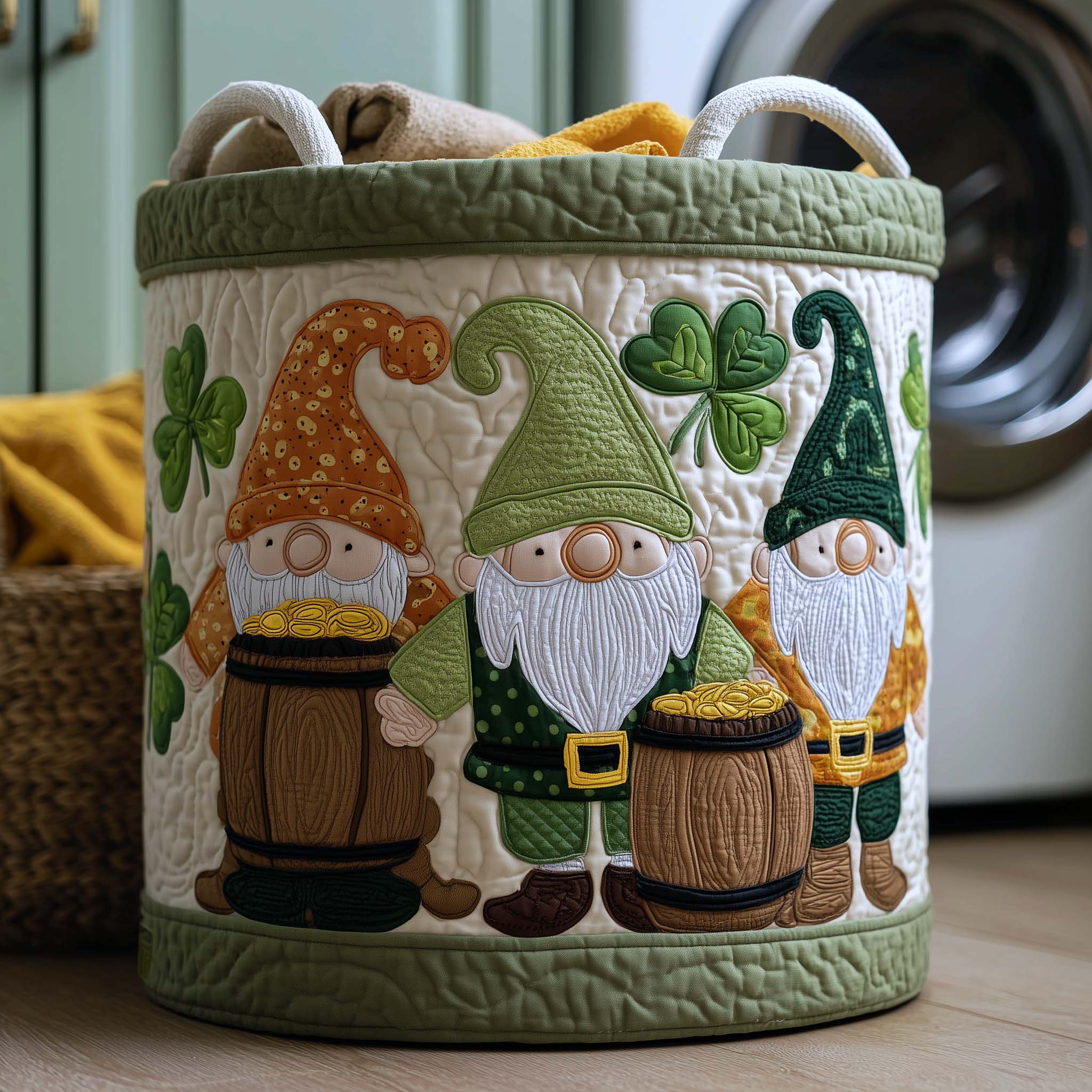 Blessed Greenery Quilted Laundry Basket Cute Laundry Hamper Gift Ideas For Sister - Tradiviet