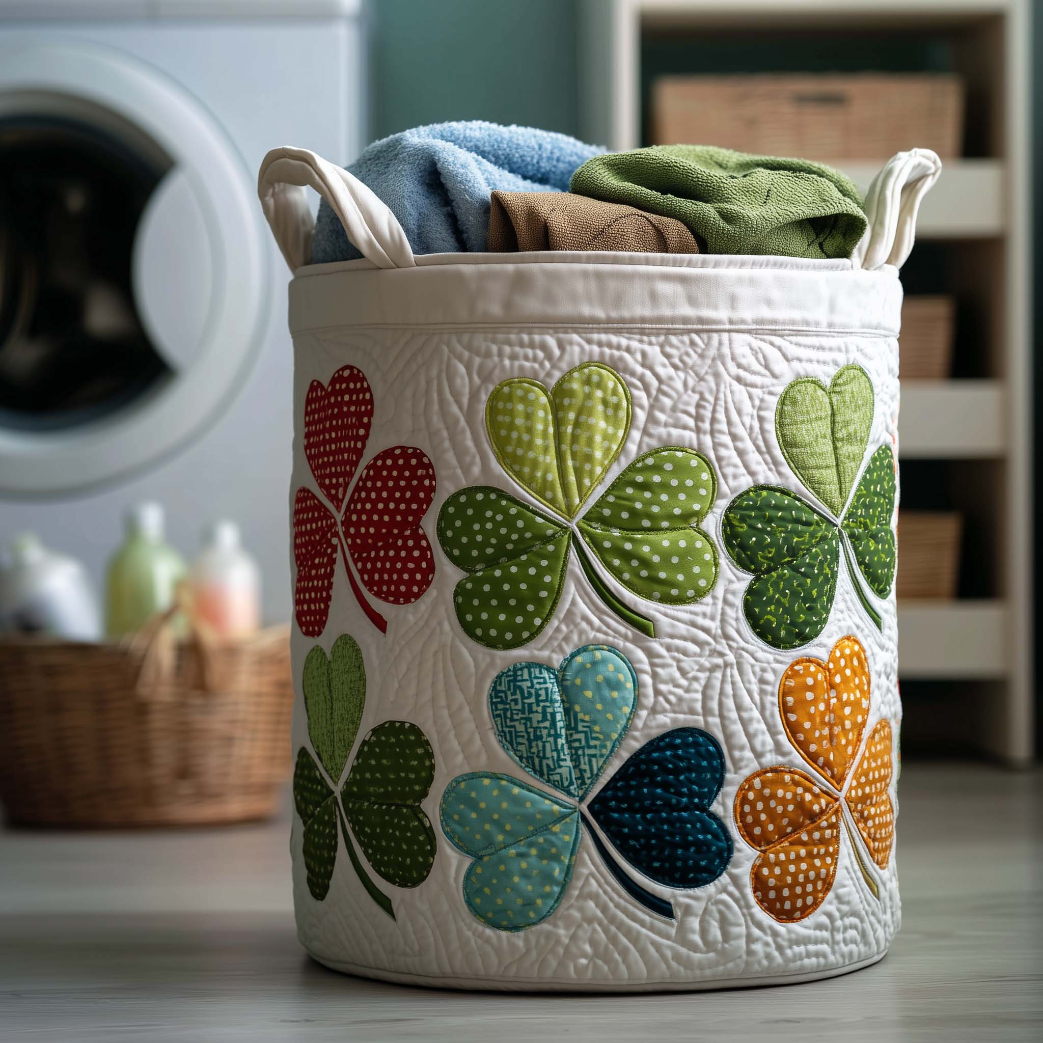 Blessed Greenery Quilted Laundry Basket Holiday Room Decor Mother's Day Gifts - Tradiviet