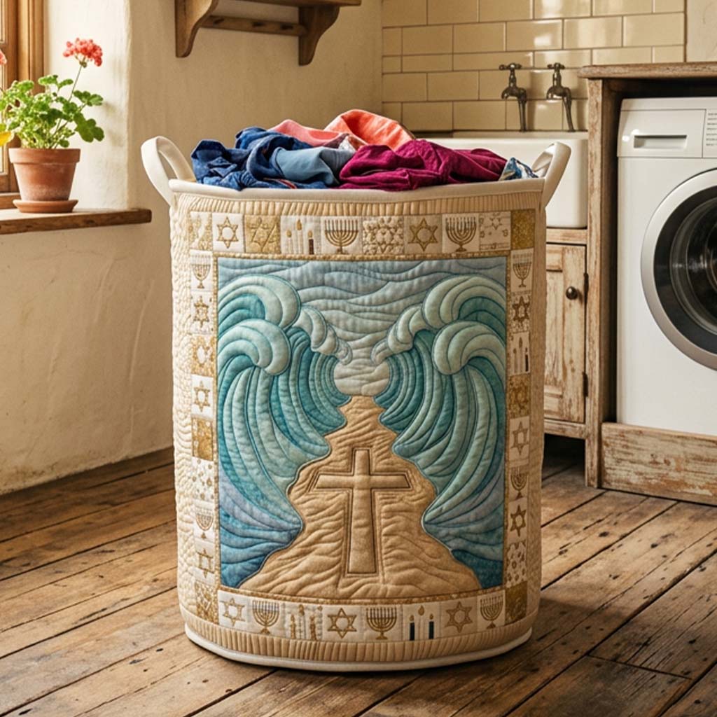 Blessed Passage Quilted Laundry Basket Aesthetic Storage Baskets Gifts For Father - Tradiviet