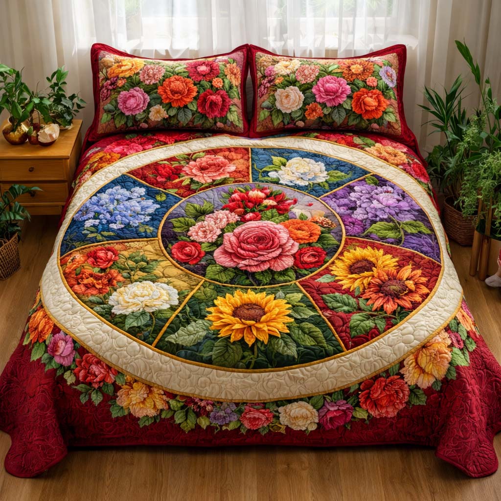 Bloom Radiance Quilted Bedding Set Holiday House Decorations Best Father's Day Gifts - Tradiviet